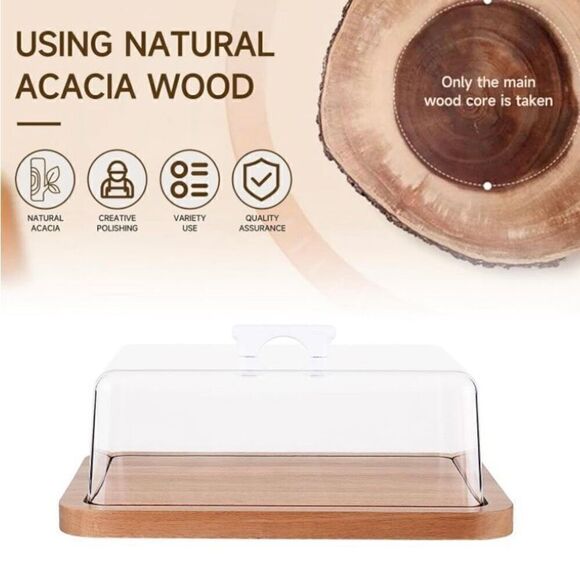 Acacia Wooden Serving Platter Acrylic Lid Decorative Dessert Stand Charcuterie - Picture 2 of 6